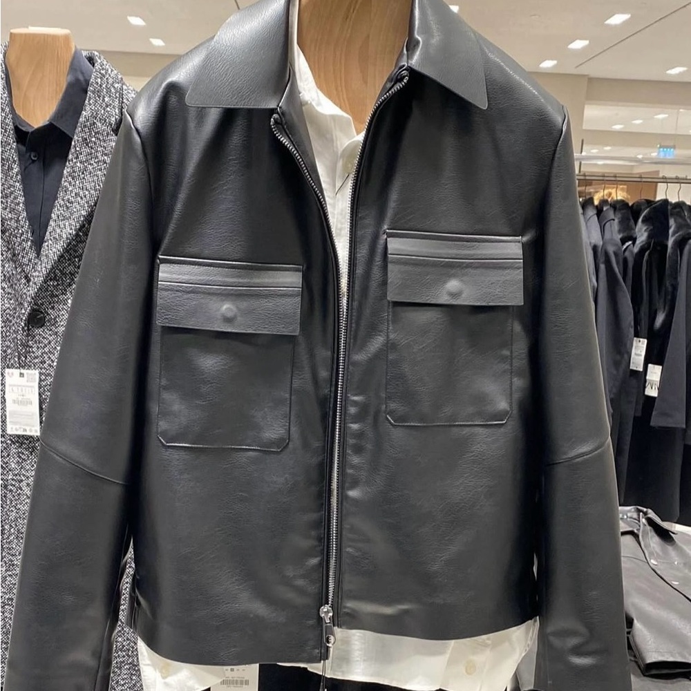 Faux Leather ZARA Man Men's Over Shirt Light Cool Classic Jacket LARGE - Picture 3 of 10
